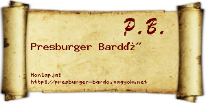 Presburger Bardó névjegykártya